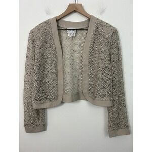 Joseph Ribkoff Womens Beige Textured Mesh Open Front Bolero Jacket Size 16